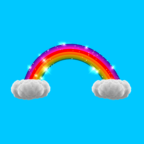 Animated Rainbow Hopping Between Two Clouds GIF