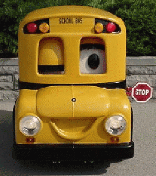 Animated School Bus Blinking Eyes GIF