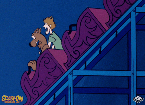 Animated Shaggy And Scooby Doo Riding A Rollercoaster GIF