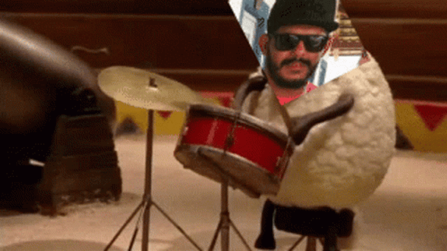 Animated Sheep Body With Man Face Rimshot GIF