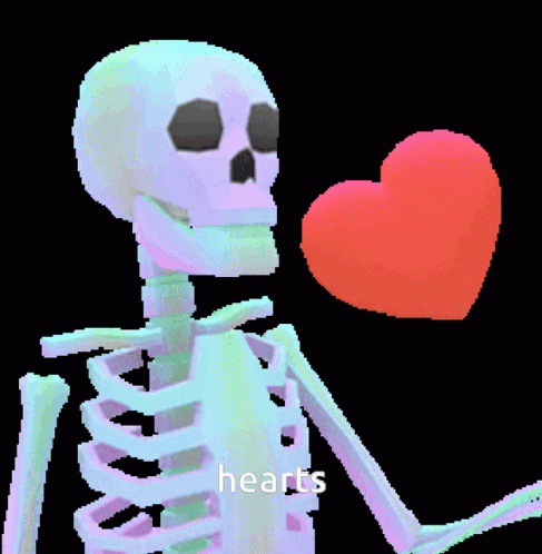 Animated Skeleton Juggling Hearts GIF