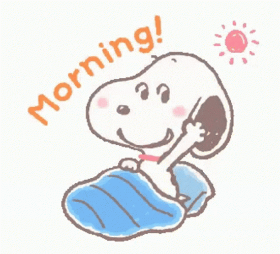 Animated Snoopy Greets Good Morning GIF