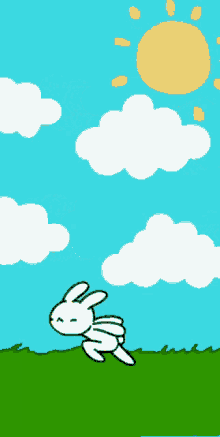 Animated Sunny Day Bunny Running Grass Field GIF