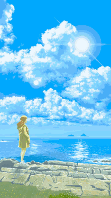 Animated Sunny Day Summer Ocean Pixel Art GIF