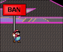 Animated Super Mario Hammering Ban Signage GIF