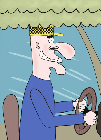 Animated Taxi Driver Steering Vehicle GIF