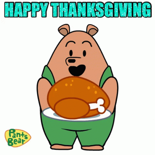 Pants And Bear Offering Animated Thanksgiving GIF