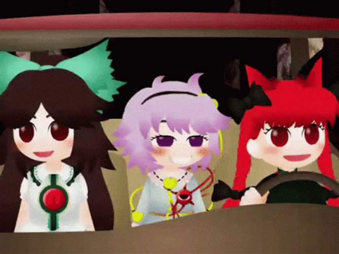 Animated Touhou Project Characters Happy Driving GIF