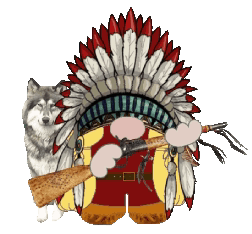 Animated Tribal Chief Holding Gun With Pet Wolf GIF