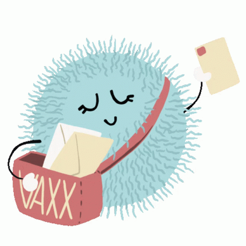 Animated Virus Holding Vaccine Card GIF