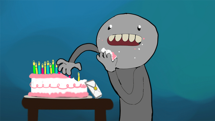 Animated Weird Man Eating Birthday Cake GIF