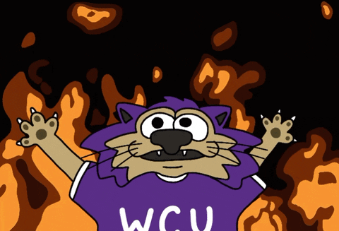Animated Western Carolina University Mascot On Fire GIF