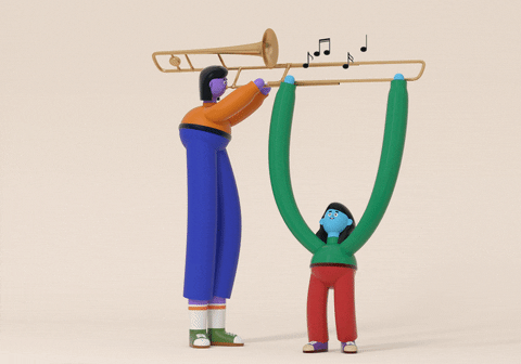 Animated Woman And Kid Playing Trombone Collaboration GIF