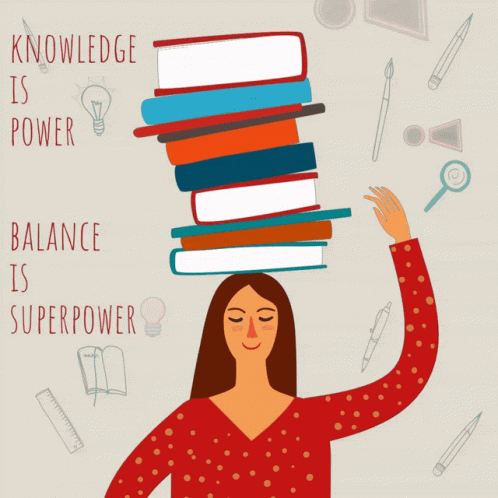 Animated Woman Balance Books On Her Head GIF