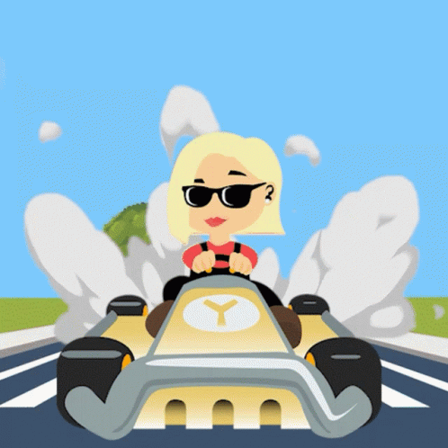 Animated Woman In Yellow Race Car Drive Fast GIF