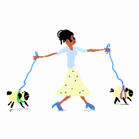Animated Woman Walk With Two Dog GIF