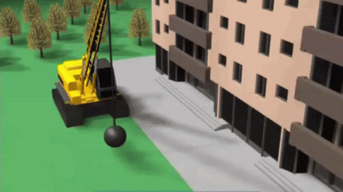 Animated Wrecking Ball Demolishing Building GIF