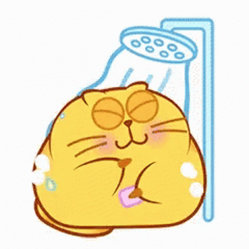Animated Yellow Cat Showering GIF