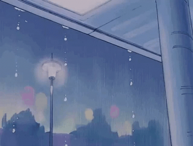Anime Aesthetic Rain Street Lights GIF 