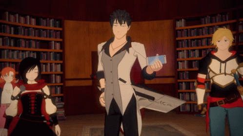 Anime Characters Among Bookshelves GIF