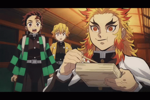 Anime Characters Around Man Holding Book GIF