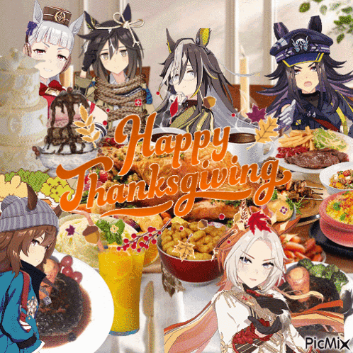 Anime Characters Celebrating Thanksgiving GIF