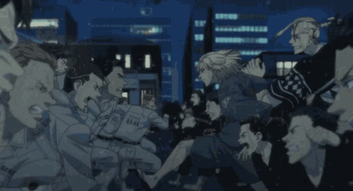 Anime Characters Fighting In City At Night GIF