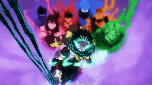 Anime Characters Flying On Purple Background GIF