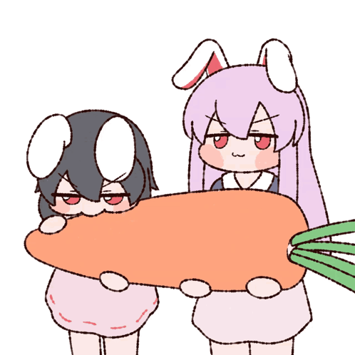 Anime Characters Holding Carrot and Bunny Ear