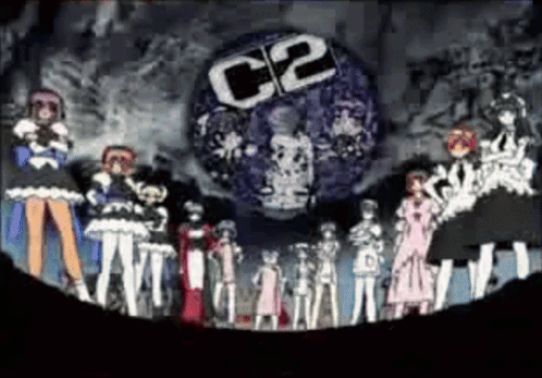 Anime Characters In Front Of C2 Logo GIF