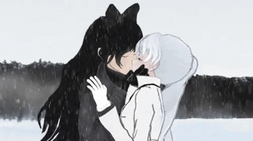 Anime Characters Kissing In Snow GIF