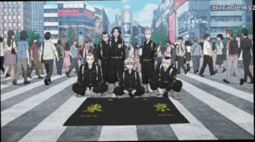 Anime Characters on Black Mat Saying Tokyo