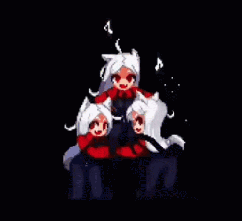 Anime Characters Pixel Art on Black Background