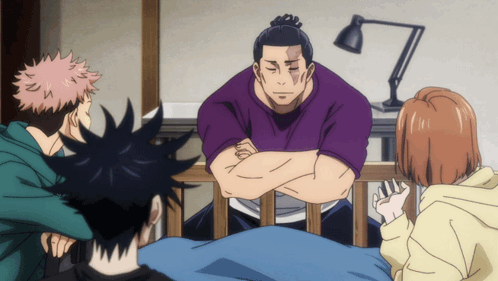 Anime Characters Sitting Around Bed