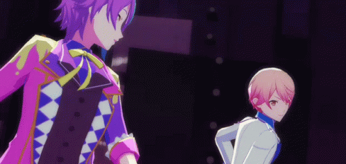 Anime Characters Standing in Dark Room