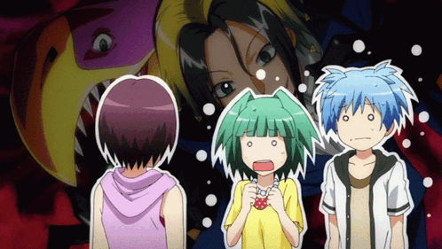 Anime Characters Standing In Front Of Shark GIF
