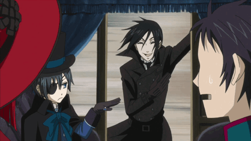 Anime Characters Standing in Room One Wearing Top Hat