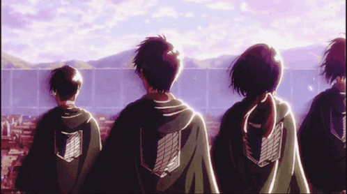 Anime Characters Standing Under Purple Sky