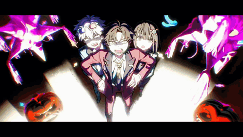 Anime Characters Standing With Pumpkin