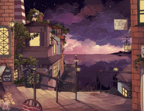 Anime City Evening View GIF