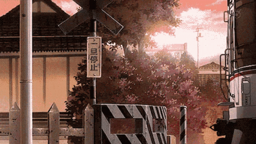 Anime City Passing Train GIF