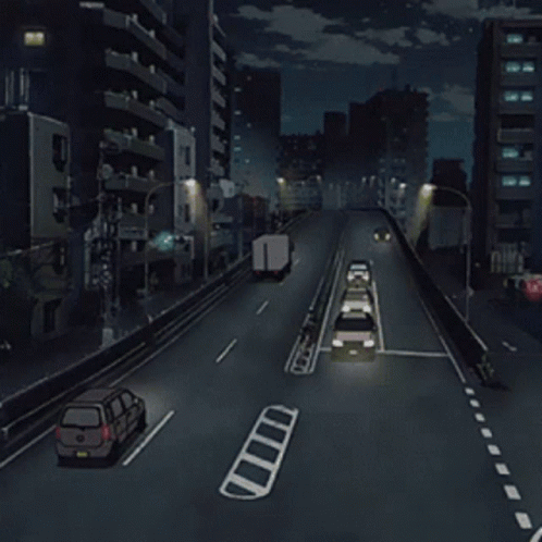 Anime City Vehicles At Night GIF