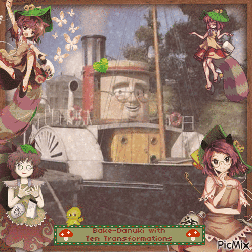 Anime Collage Bake-Danuki With Ten Transformations GIF