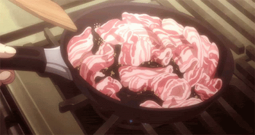 Anime Cooking Bacon In Low Fire GIF