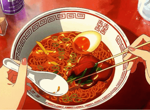 Anime Cooking Ramen With Boiled Egg GIF