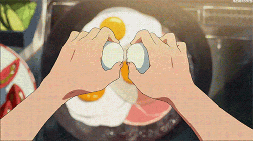 Anime Cooking Three Eggs In Pan GIF