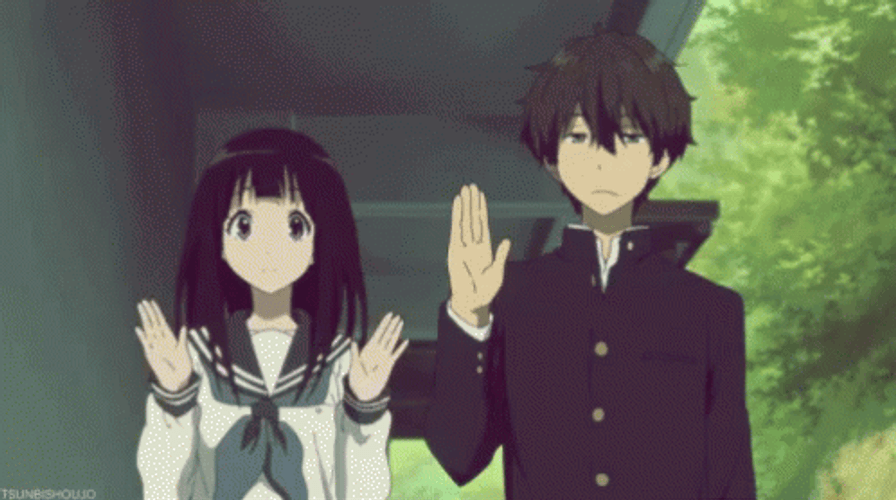 Anime Couple Cute Wave GIF