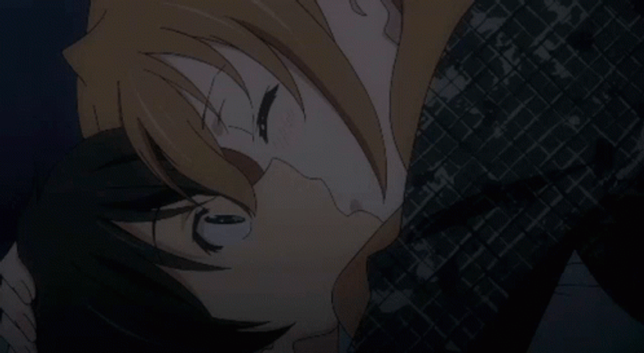 Anime Couple Gentle Kissing GIF