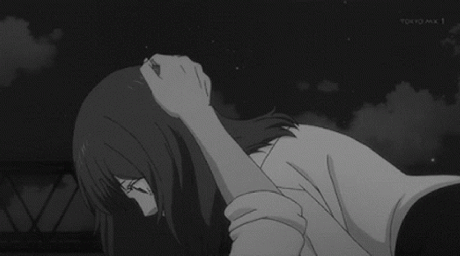 Anime Couple Kissing In Dark Night GIF