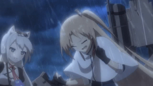 Anime Couple Standing In Rain GIF